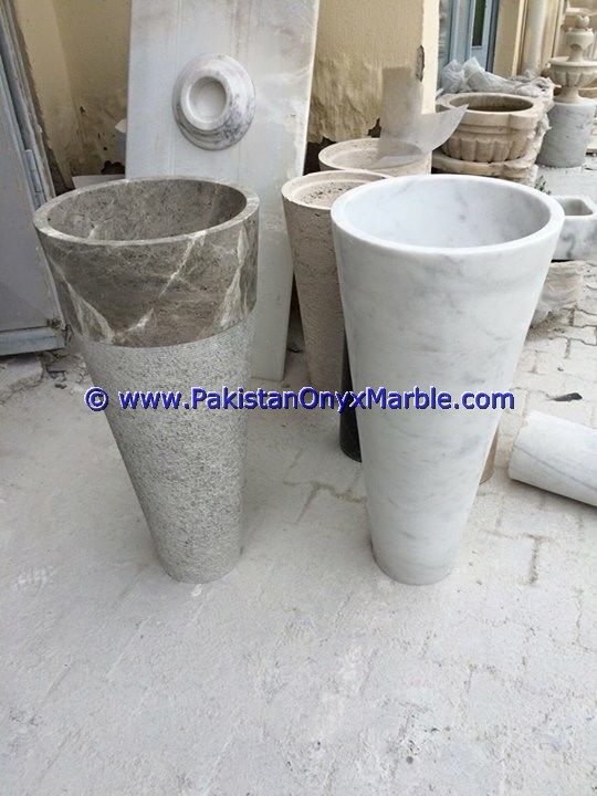 marble pedestals sinks basins handcarved wash basins free standing Pietra Brown marble-03