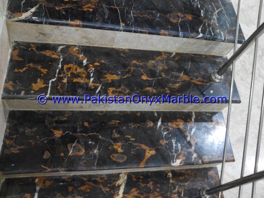 marble stairs steps risers Black and Gold marble modern design home office decor natural marble stairs-04