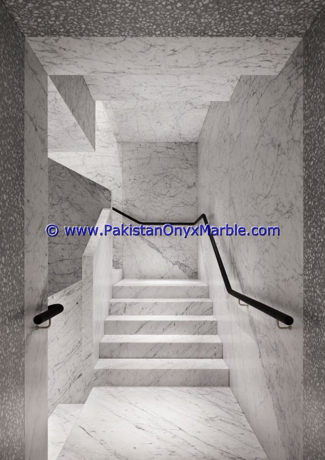 marble stairs steps risers Ziarat White Carrara marble modern design home office decor natural marble stairs-01
