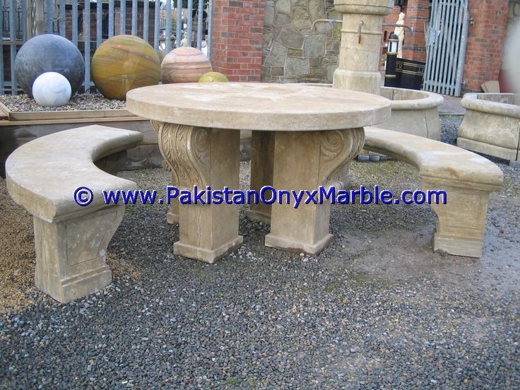 Marble Benches Tables Garden Furniture HandCarved Beige Marble-03