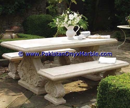 Marble Benches Tables Garden Furniture HandCarved Beige Marble-04