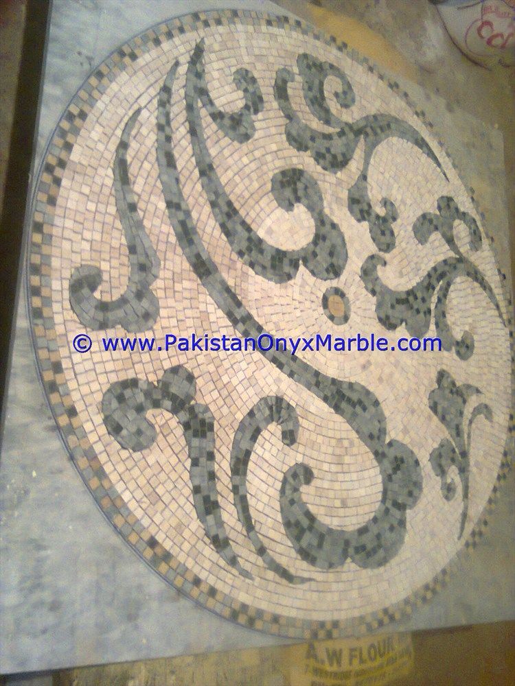 marble mosaic medallions floor tile custom made medallions black white red beige marble-04
