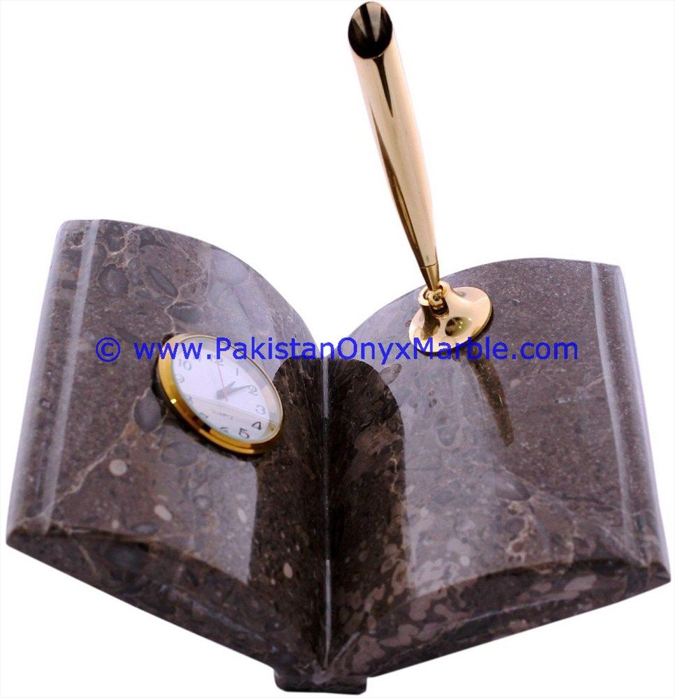 Marble pen holder book Shaped Clock handcarved Home Decor Gifts-01