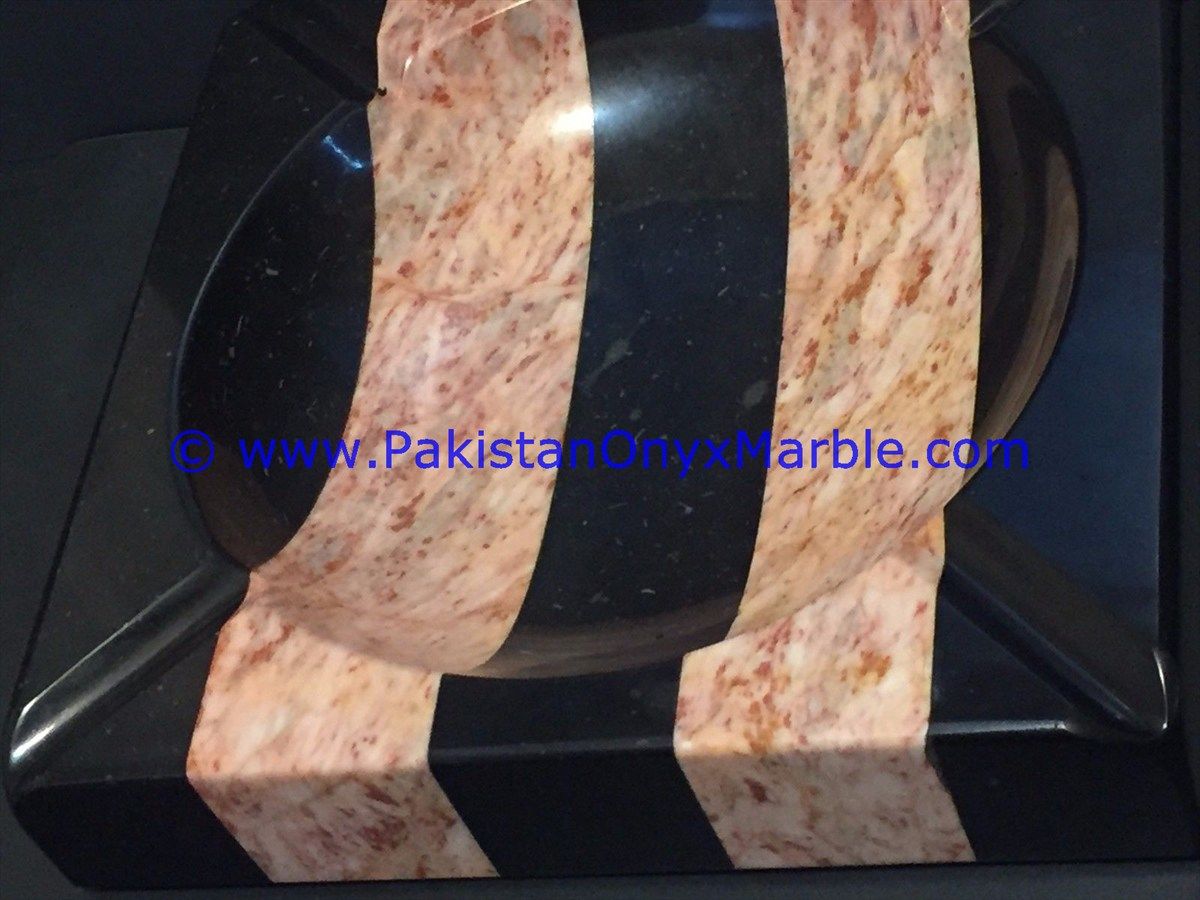 Multi Stone strips checker Marble Handcrafted Cigar Ashtray-02