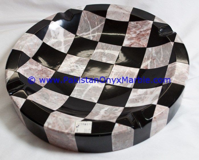 Multi Stone strips checker Marble Handcrafted Cigar Ashtray-03
