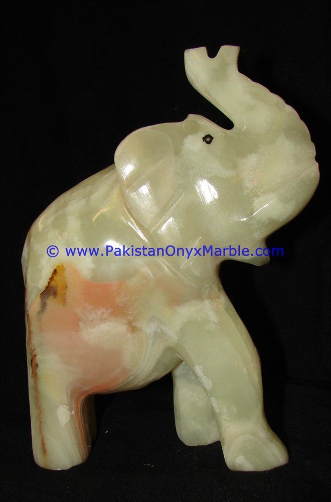 Onyx Carved Light Green Onyx Elephant Statue-13