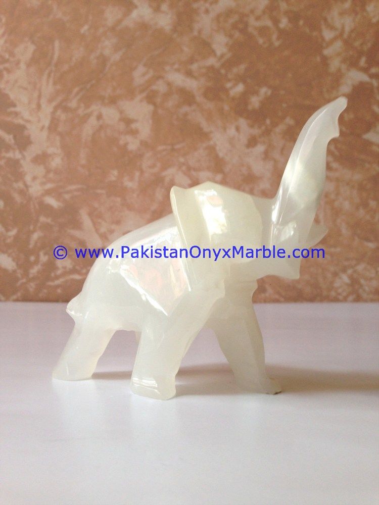 Onyx Carved white Onyx Elephant Statue-10