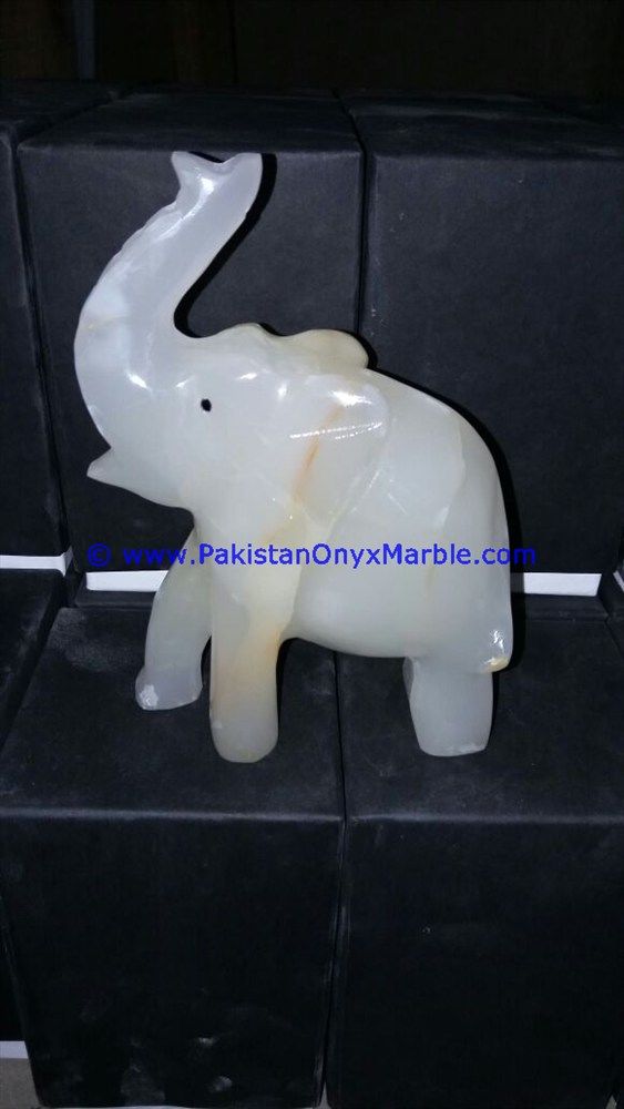 Onyx Carved white Onyx Elephant Statue-19