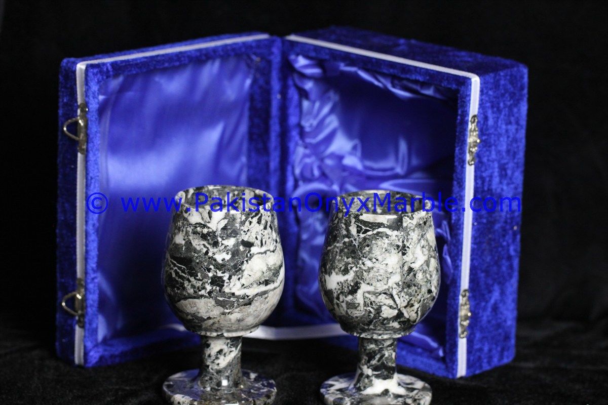 Marble Wine Glasses Goblets black zebra Handcrafted Set-01