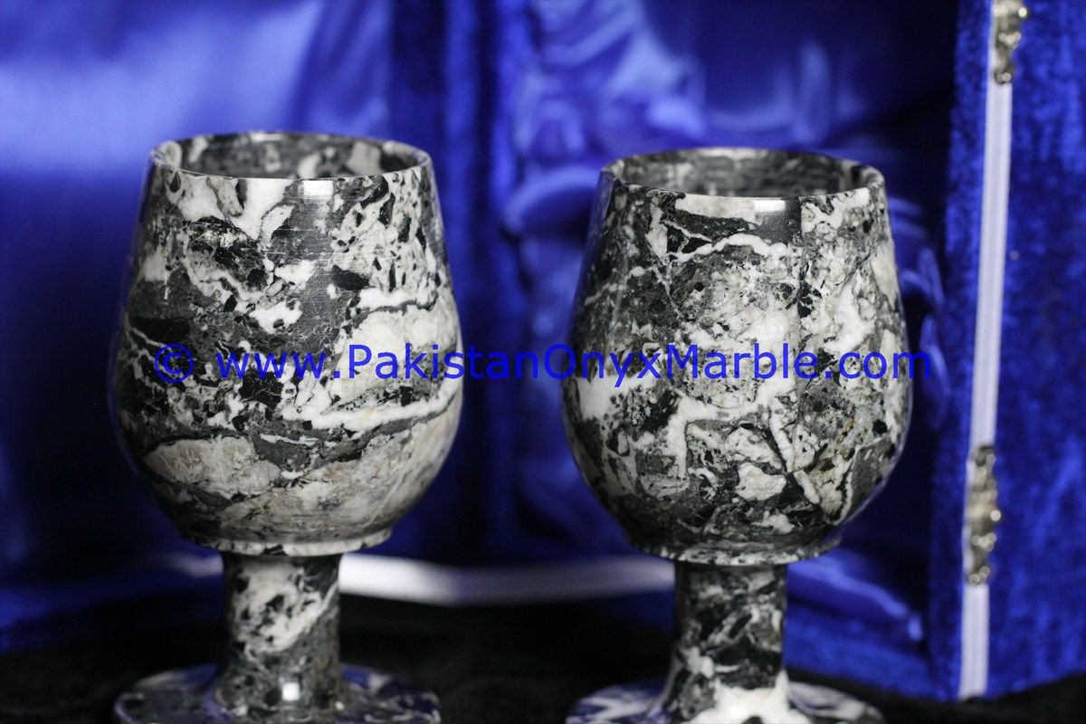 Marble Wine Glasses Goblets black zebra Handcrafted Set-02