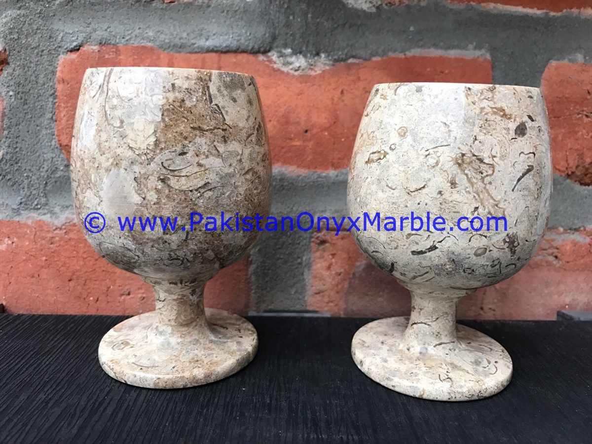 Marble Wine Glasses Goblets Fossil Corel Handcrafted Set-01