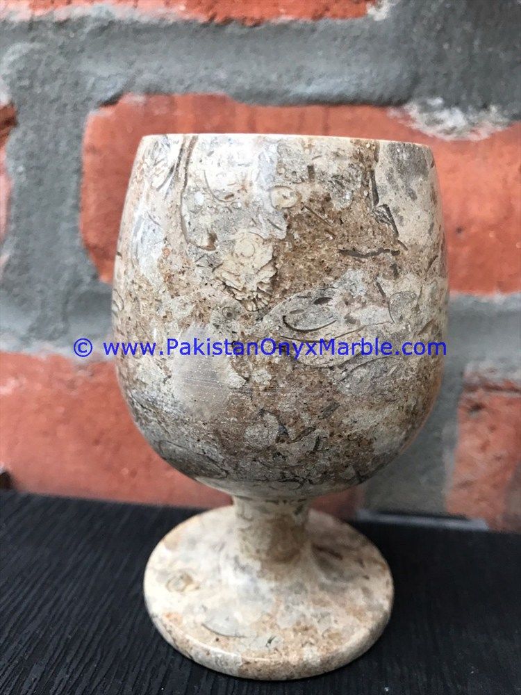 Marble Wine Glasses Goblets Fossil Corel Handcrafted Set-03