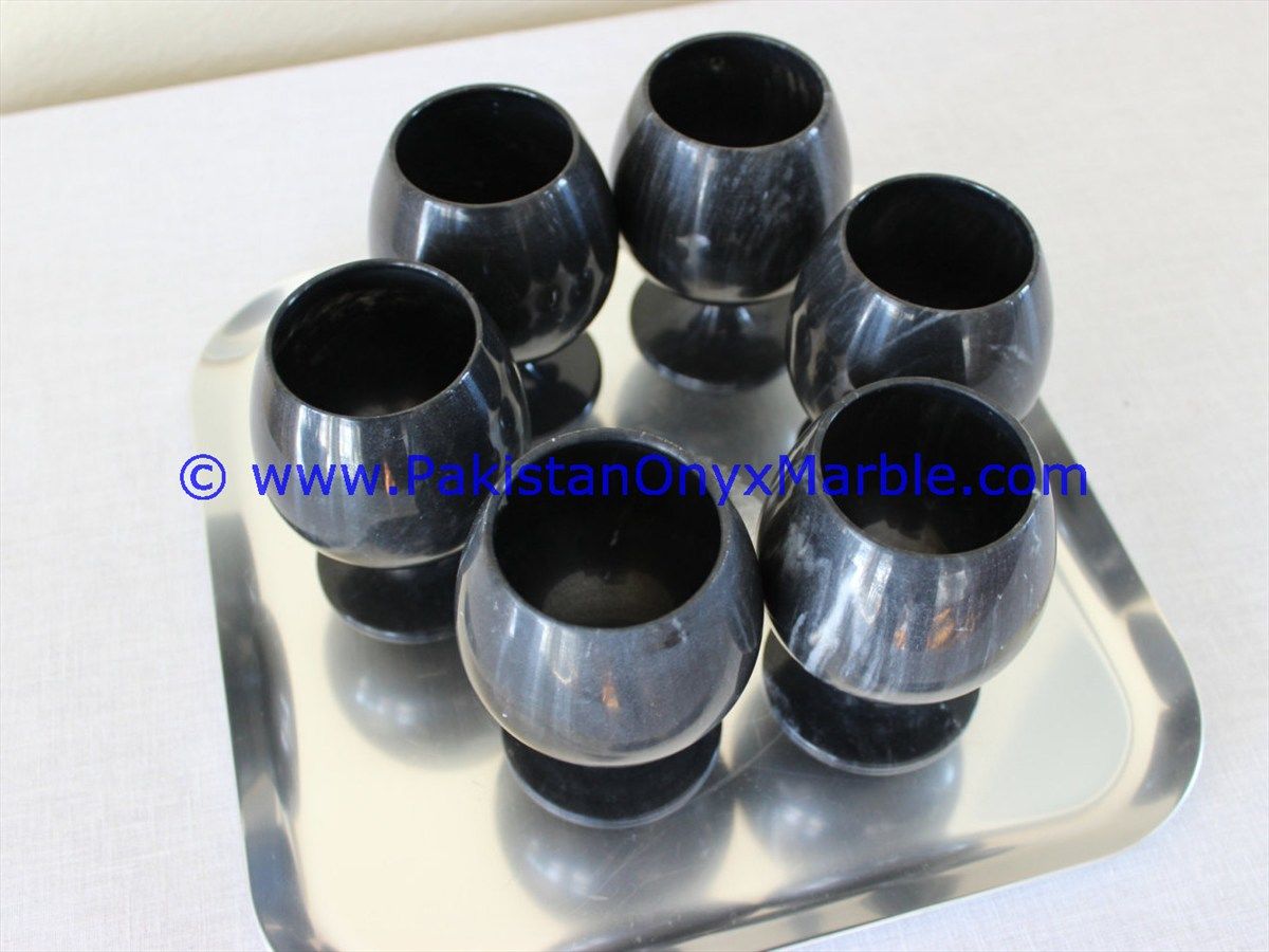 Marble Wine Glasses Goblets Jet Black Handcrafted Set-01