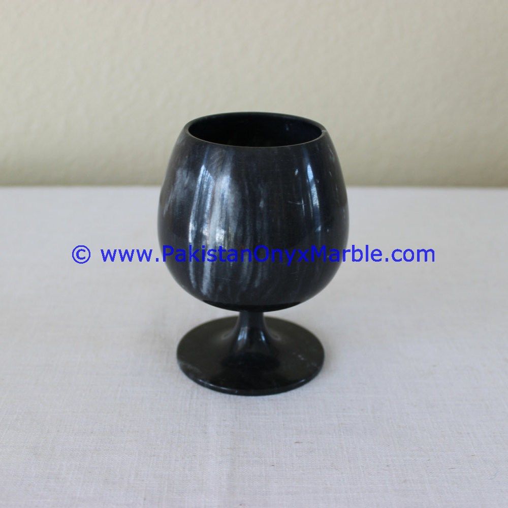 Marble Wine Glasses Goblets Jet Black Handcrafted Set-04