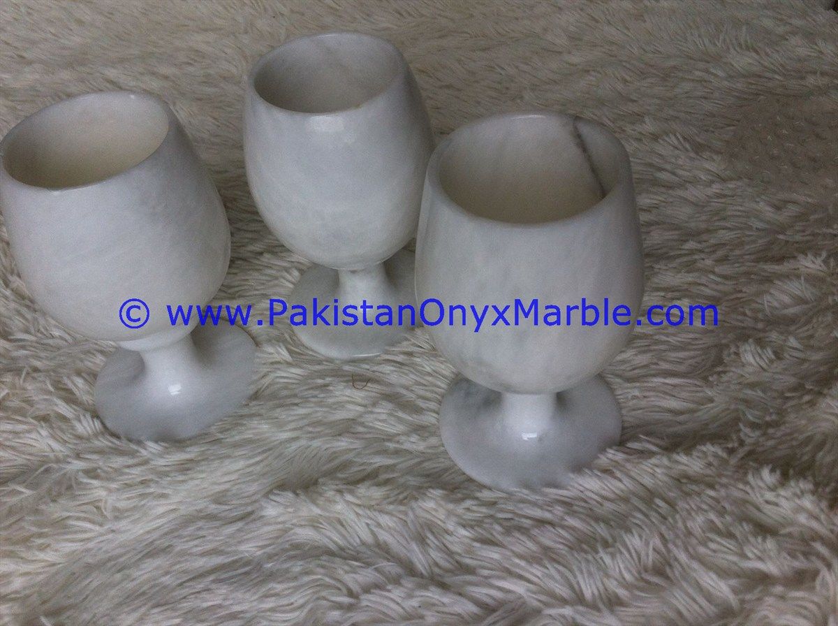 Marble Wine Glasses Goblets Ziarat white Carrara Handcrafted Set-01