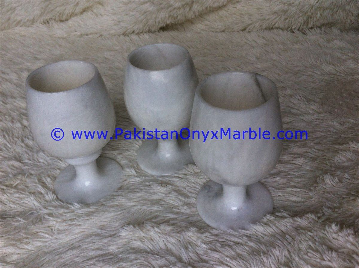 Marble Wine Glasses Goblets Ziarat white Carrara Handcrafted Set-02