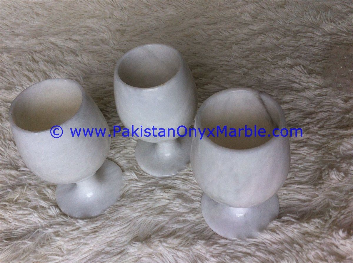 Marble Wine Glasses Goblets Ziarat white Carrara Handcrafted Set-03