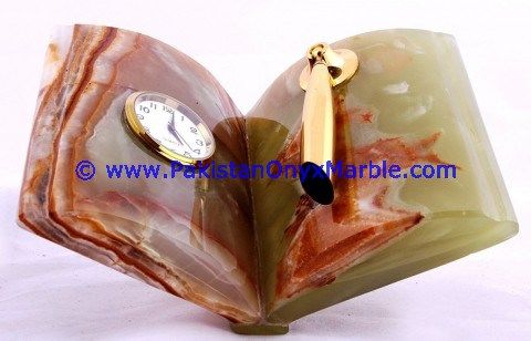 Onyx book shape with pen holder Clocks Handcarved Home Decor Gifts-08