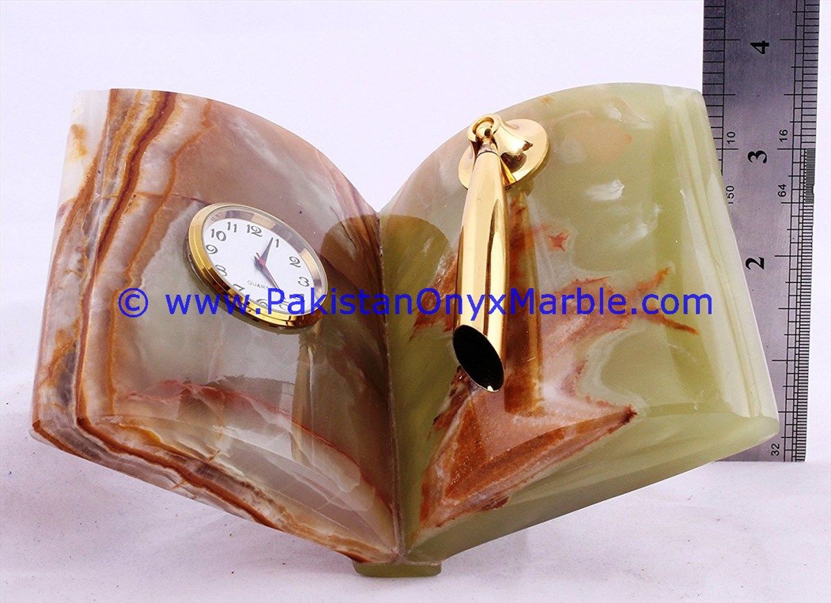 Onyx book shape with pen holder Clocks Handcarved Home Decor Gifts-13