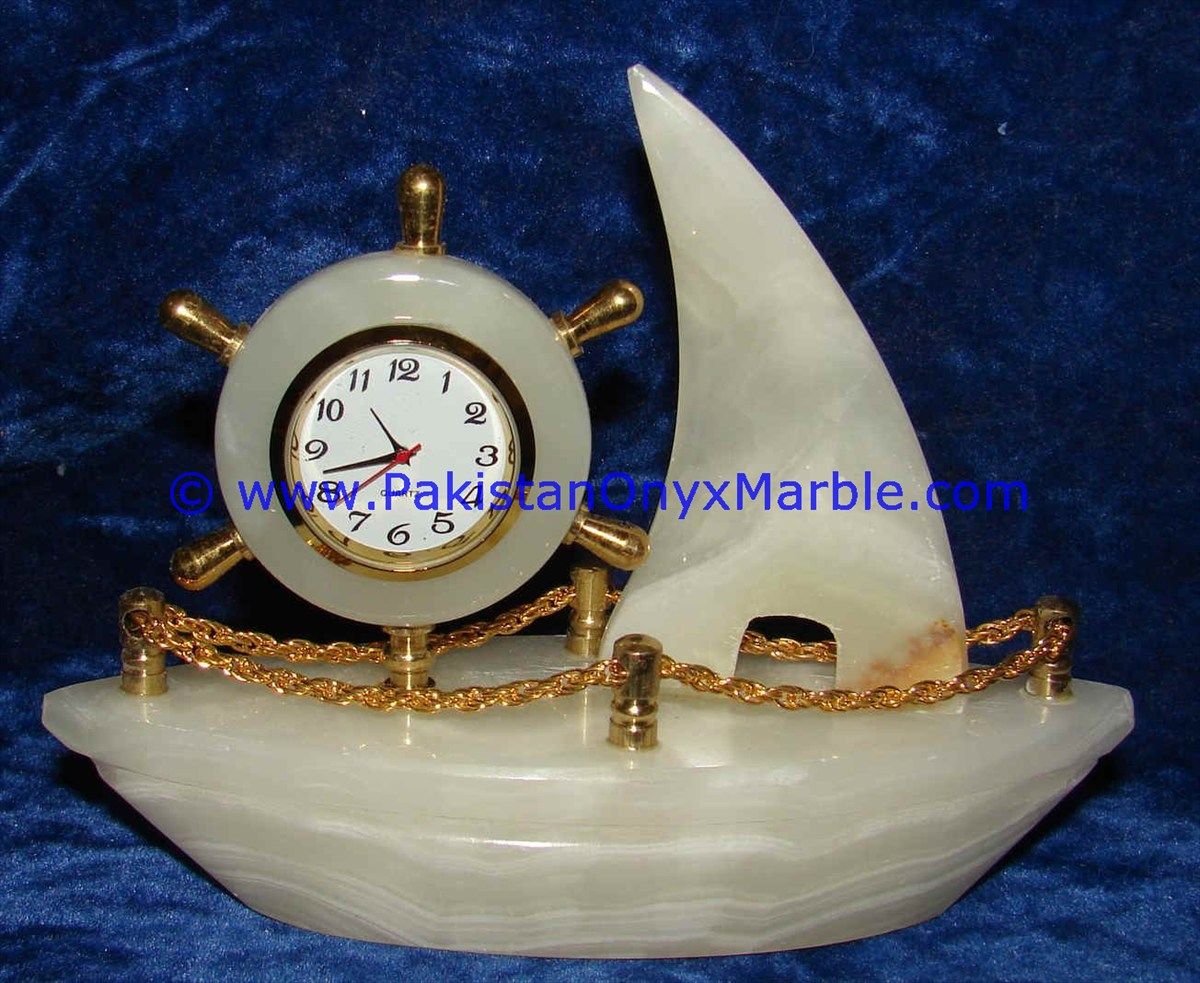 Onyx Ship shaped clocks handcarved Home Decor Gifts-01