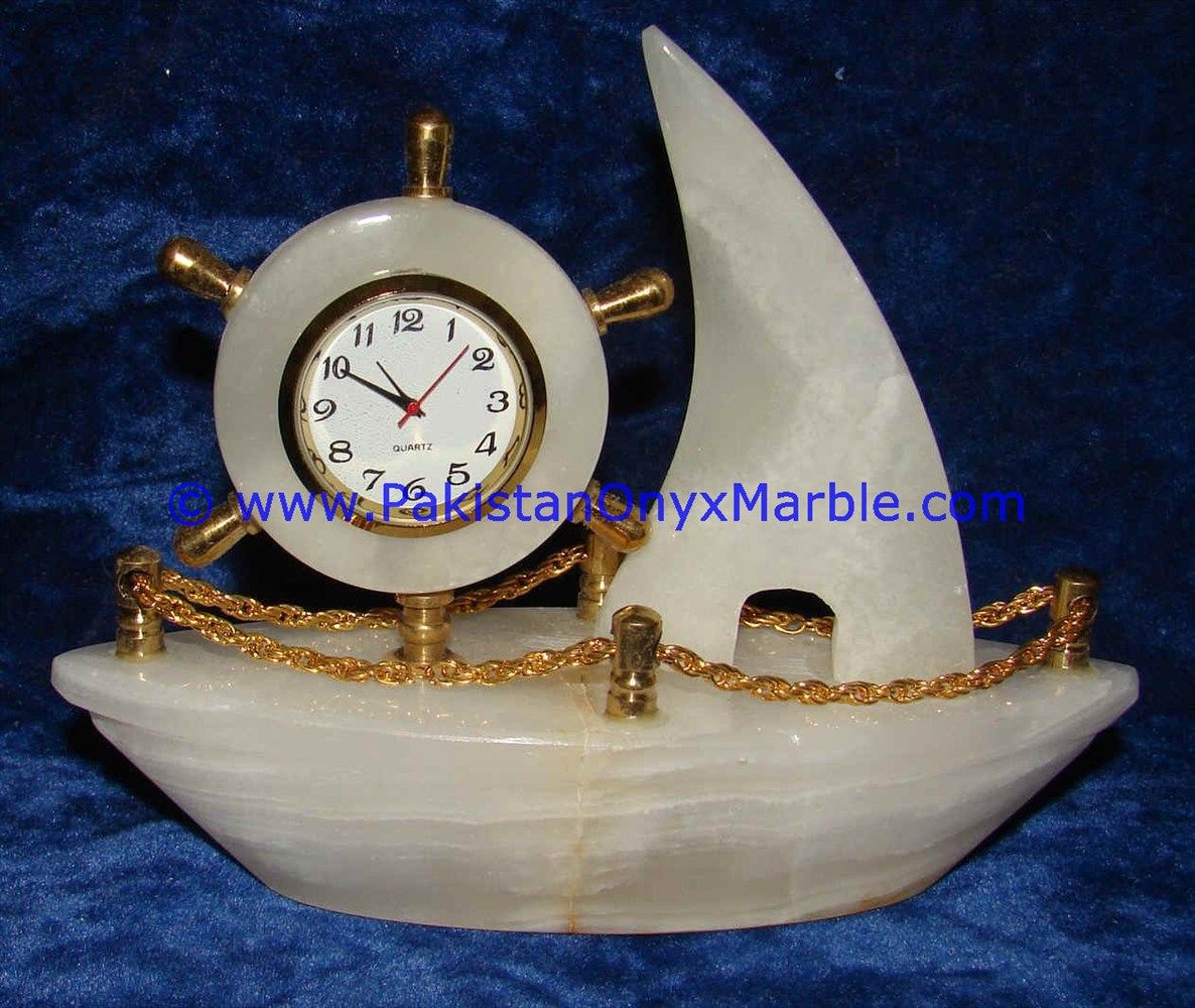 Onyx Ship shaped clocks handcarved Home Decor Gifts-02