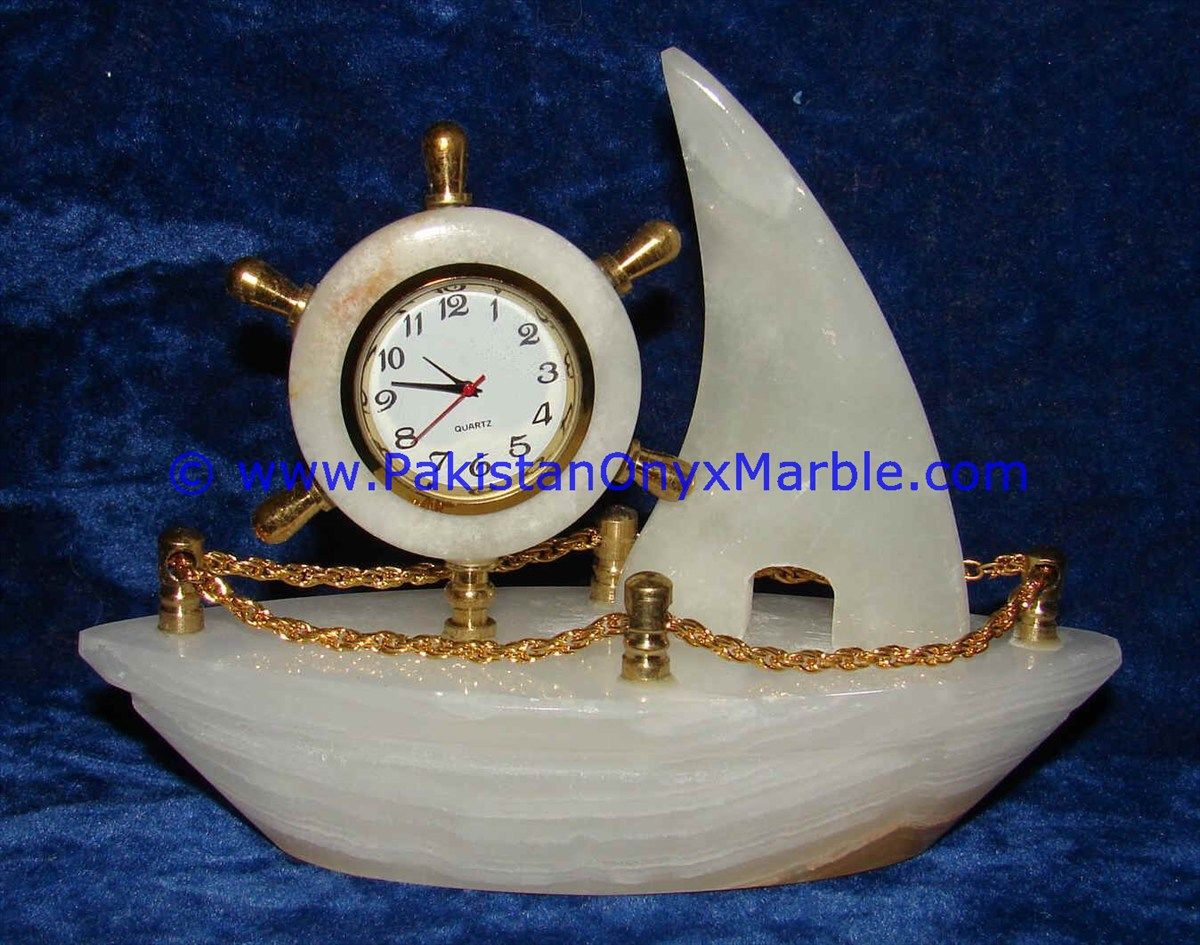 Onyx Ship shaped clocks handcarved Home Decor Gifts-03