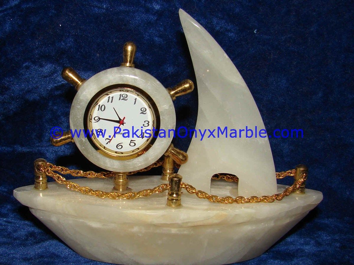 Onyx Ship shaped clocks handcarved Home Decor Gifts-04
