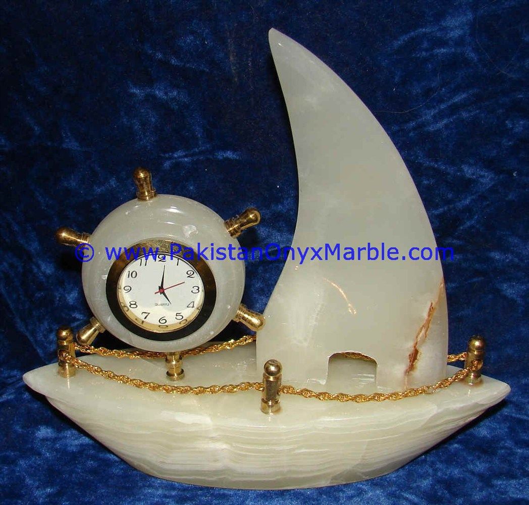 Onyx Ship shaped clocks handcarved Home Decor Gifts-05