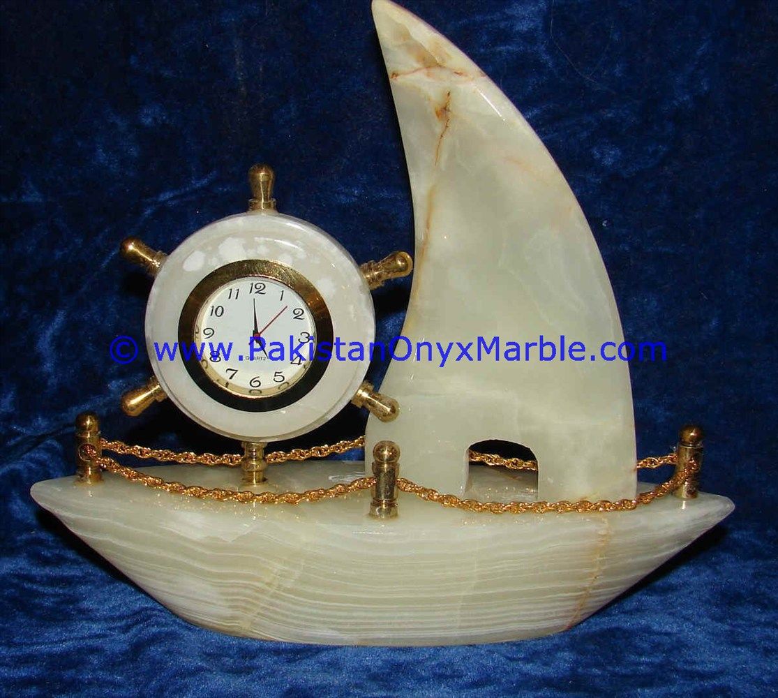 Onyx Ship shaped clocks handcarved Home Decor Gifts-06