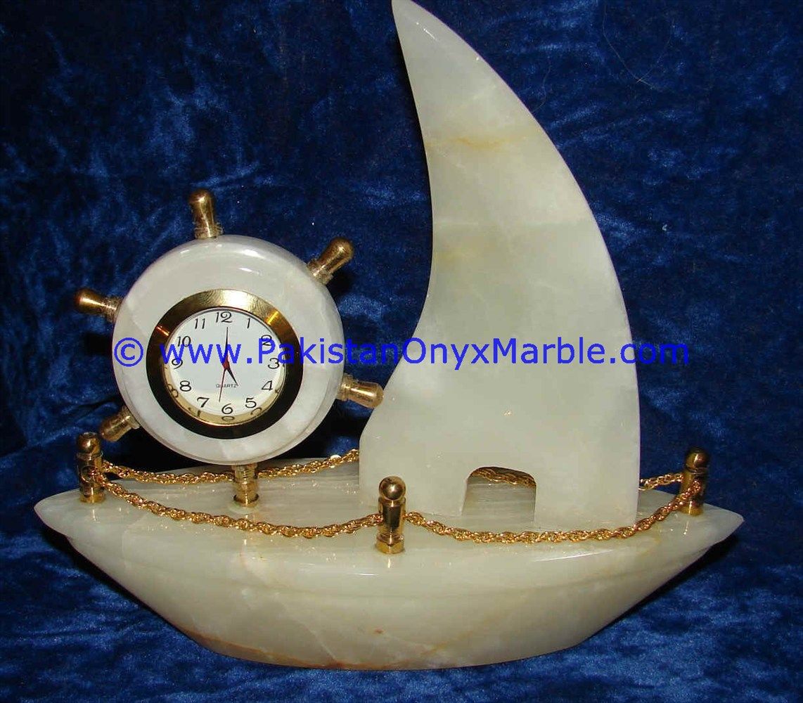 Onyx Ship shaped clocks handcarved Home Decor Gifts-07