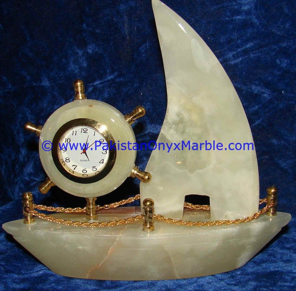 Onyx Ship shaped clocks handcarved Home Decor Gifts-08