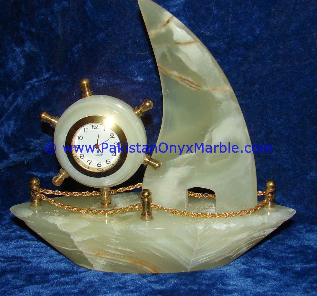 Onyx Ship shaped clocks handcarved Home Decor Gifts-09