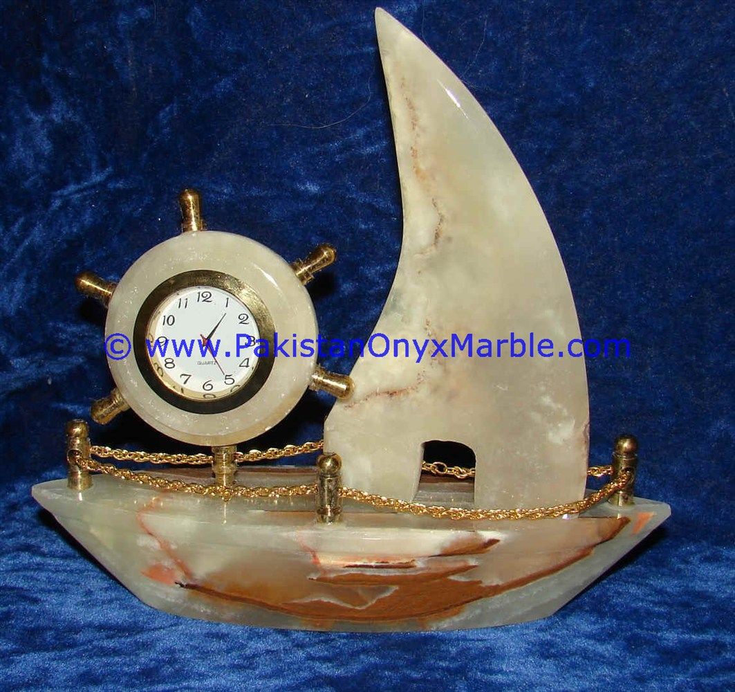 Onyx Ship shaped clocks handcarved Home Decor Gifts-10