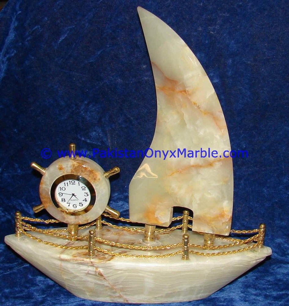 Onyx Ship shaped clocks handcarved Home Decor Gifts-11