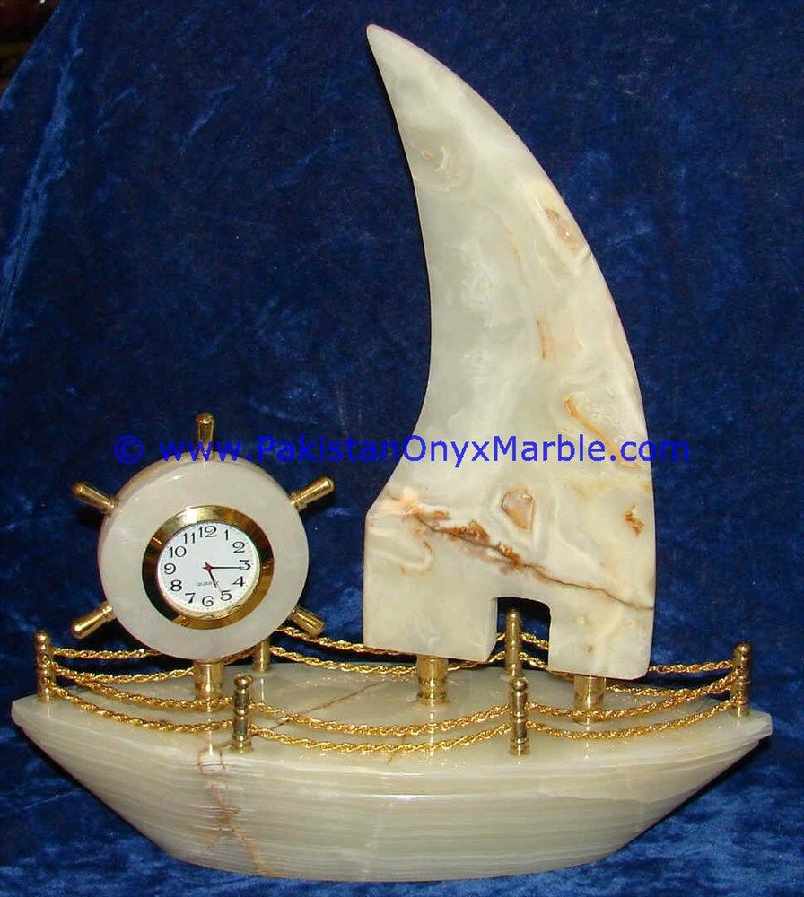 Onyx Ship shaped clocks handcarved Home Decor Gifts-12