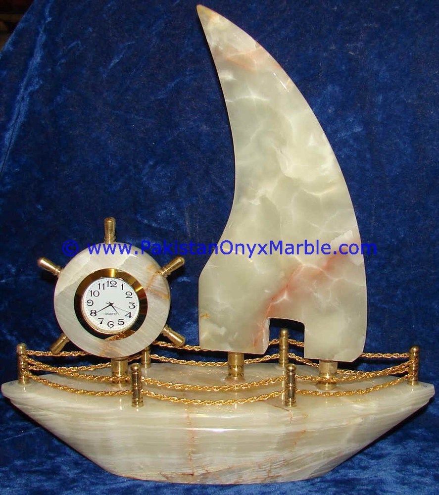 Onyx Ship shaped clocks handcarved Home Decor Gifts-13