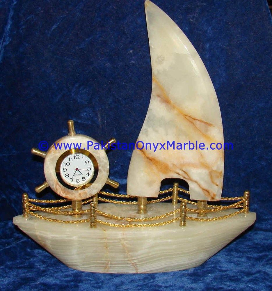Onyx Ship shaped clocks handcarved Home Decor Gifts-14