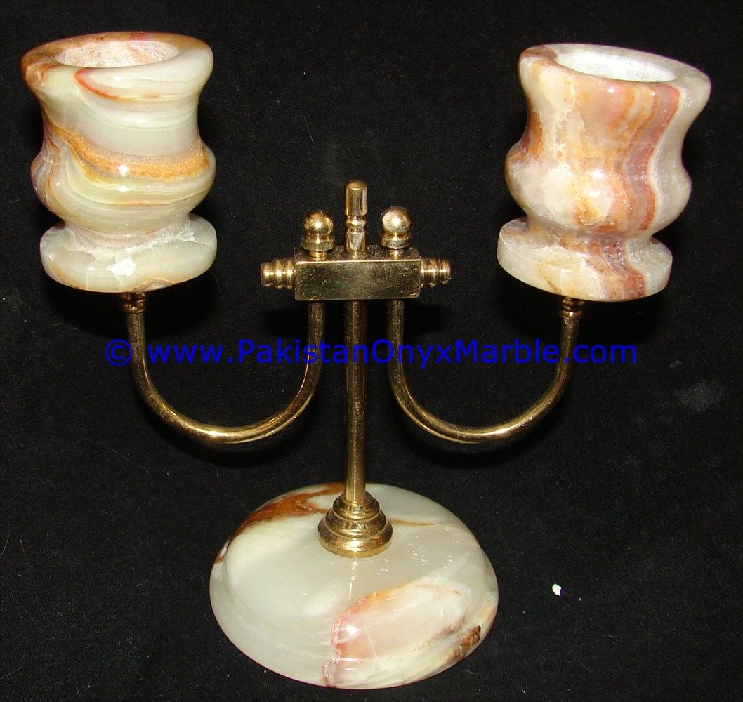 Onyx Brass Double Two Candle Stick Holder-05