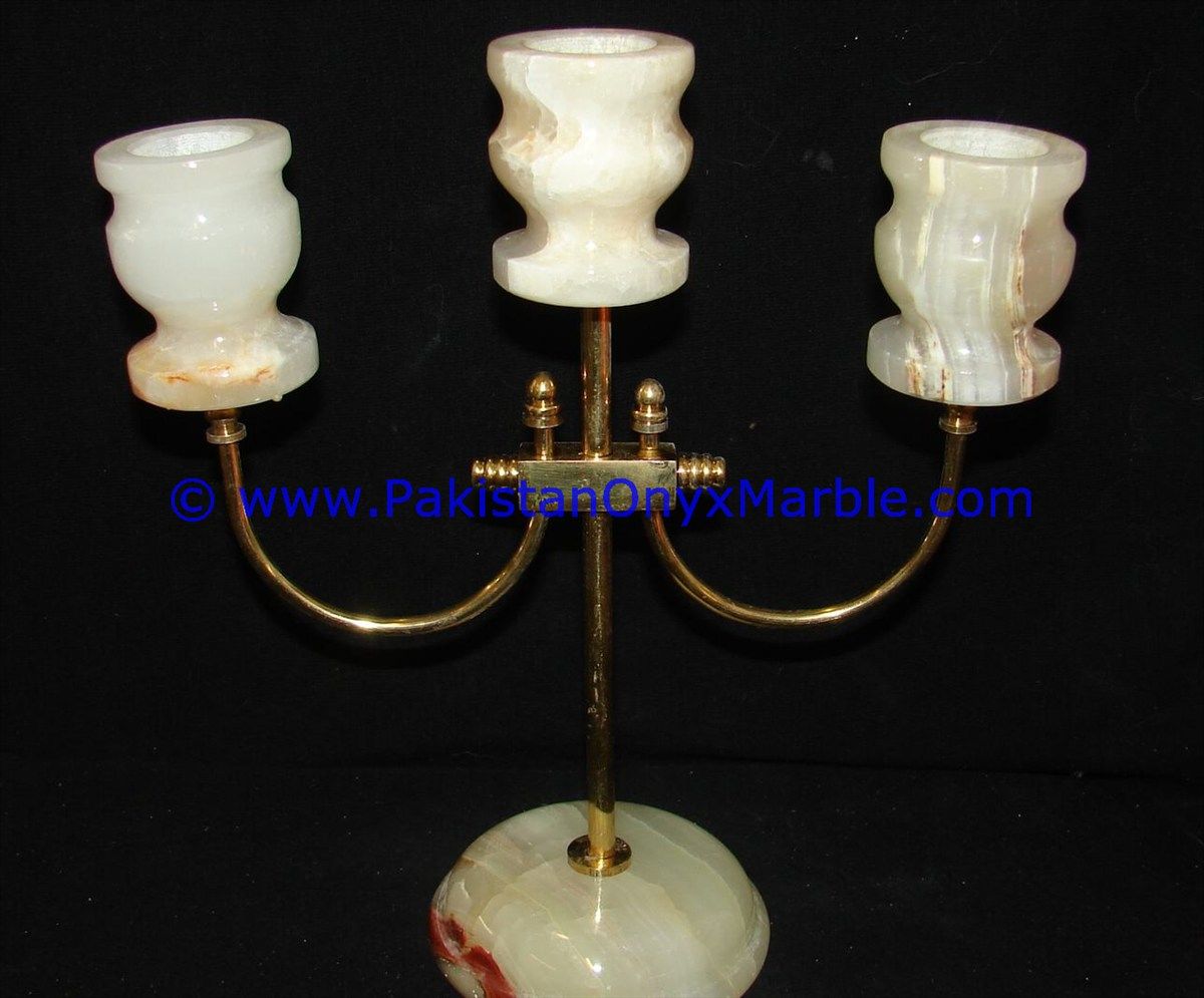 Onyx Brass Three Candle Stick Holder-06