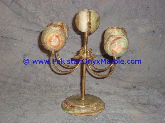 Onyx Brass Three Candle Stick Holder-15