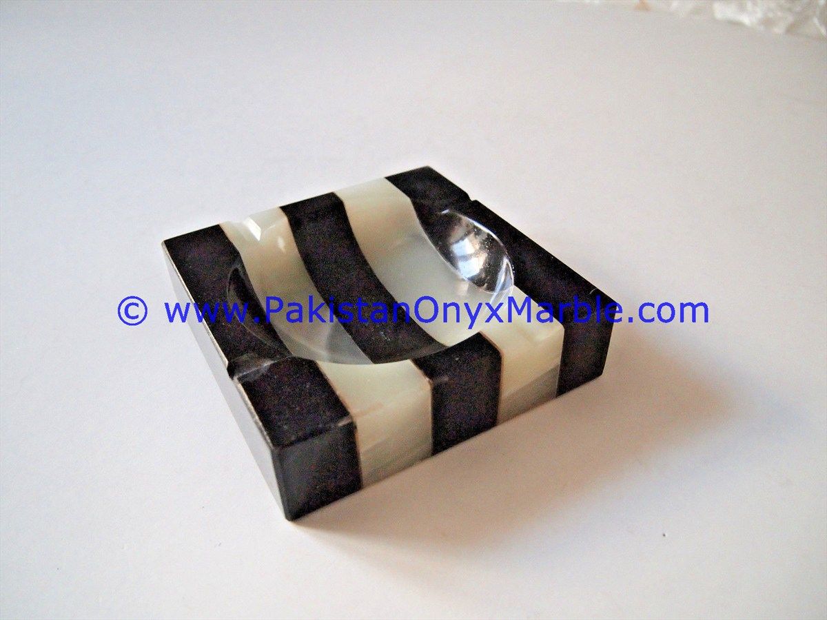 Onyx HandCarved Cigar Ashtrays white onyx black marble strips-09