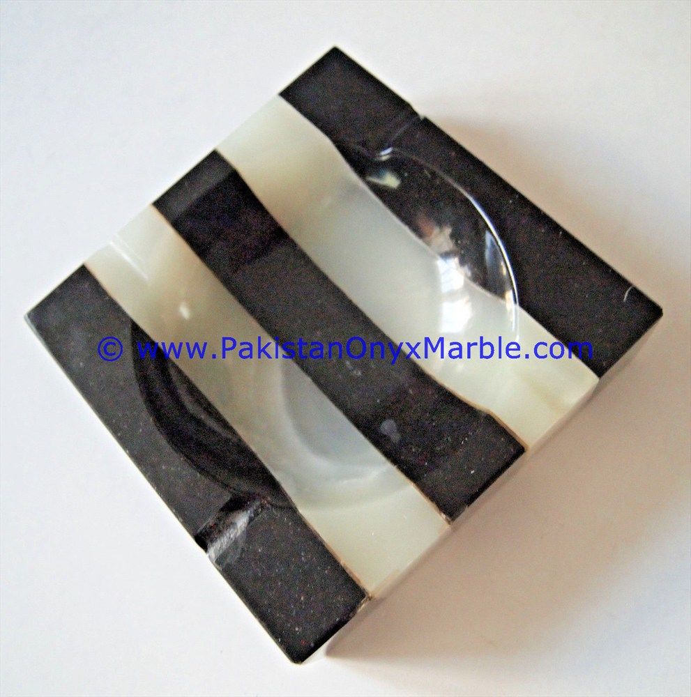 Onyx HandCarved Cigar Ashtrays white onyx black marble strips-10