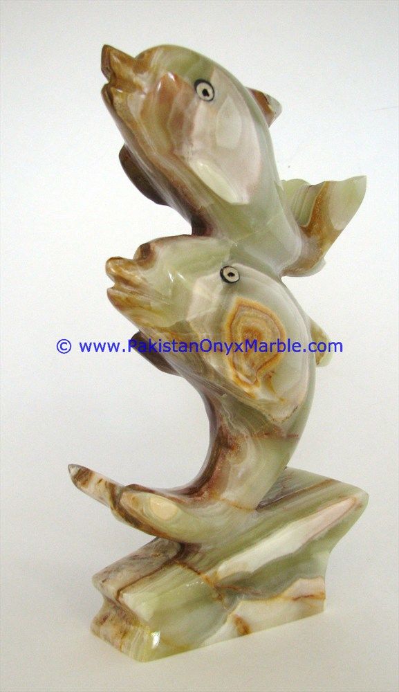  Onyx Double Dolphins fishes Handcarved statue sculpture figurine-03