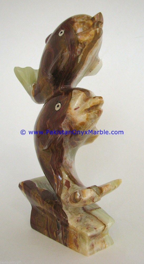  Onyx Double Dolphins fishes Handcarved statue sculpture figurine-05