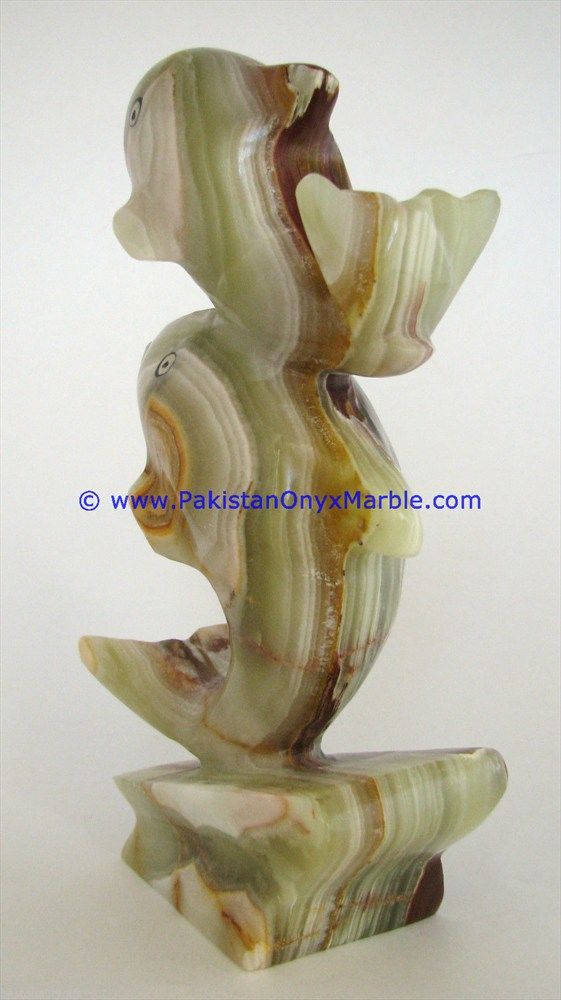  Onyx Double Dolphins fishes Handcarved statue sculpture figurine-06