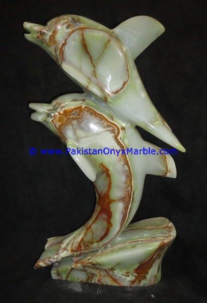  Onyx Double Dolphins fishes Handcarved statue sculpture figurine-12