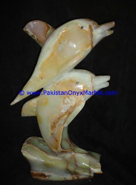 Onyx Double Dolphins fishes Handcarved statue sculpture figurine-15