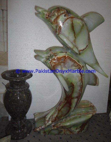  Onyx Double Dolphins fishes Handcarved statue sculpture figurine-14