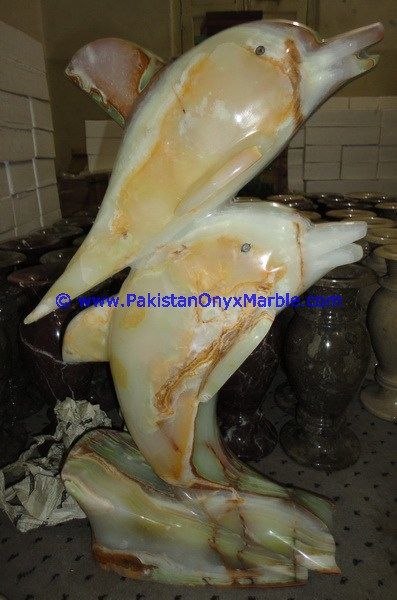  Onyx Double Dolphins fishes Handcarved statue sculpture figurine-18