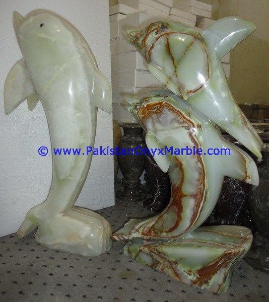  Onyx Double Dolphins fishes Handcarved statue sculpture figurine-19
